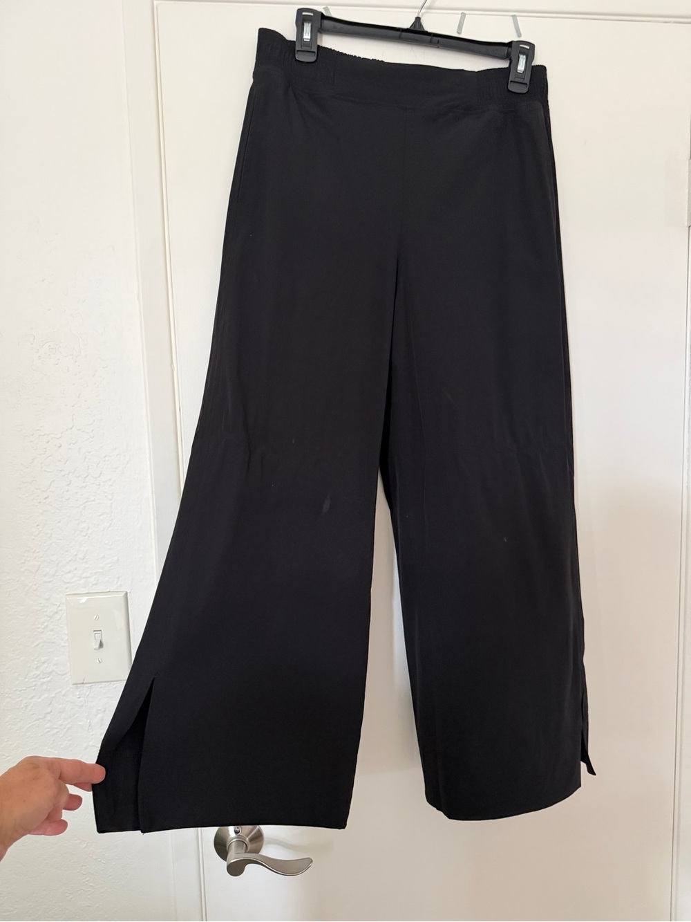 Wide Leg Black Pull-On Pants with Side Slits